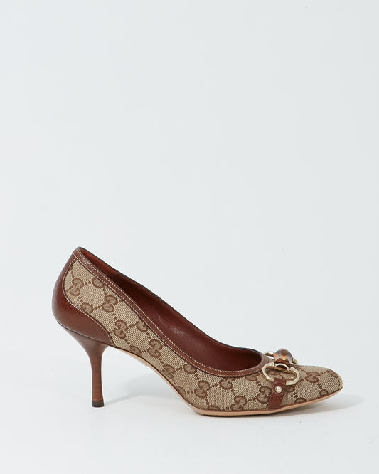 Gucci Brown GG Canvas Bamboo Detail Pumps - 8