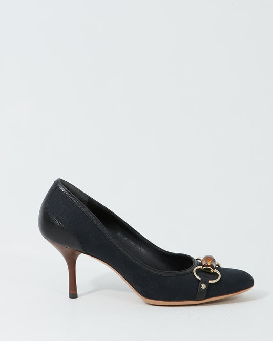 Gucci Black GG Canvas Bamboo Detail Pumps - 8