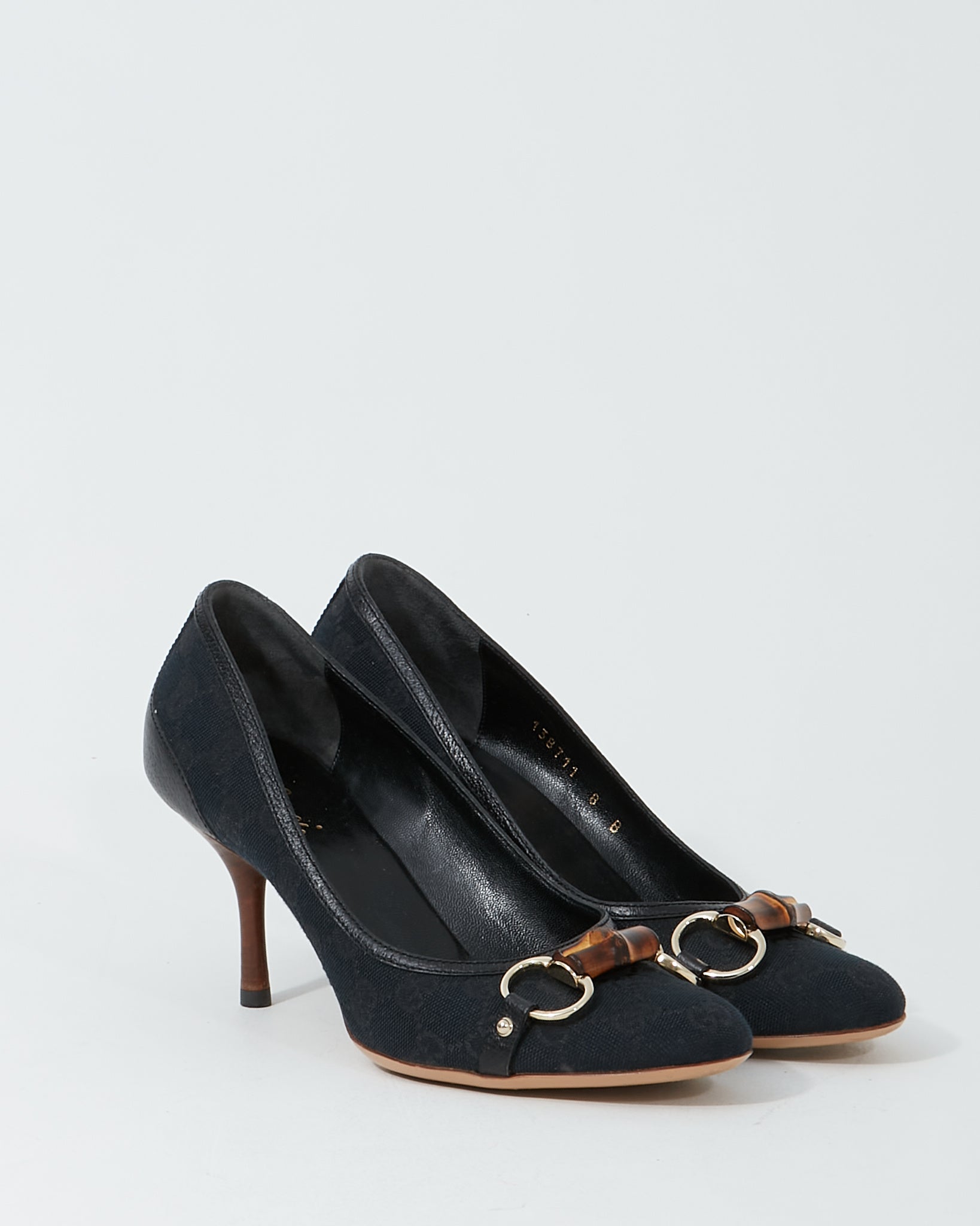 Gucci Black GG Canvas Bamboo Detail Pumps - 8