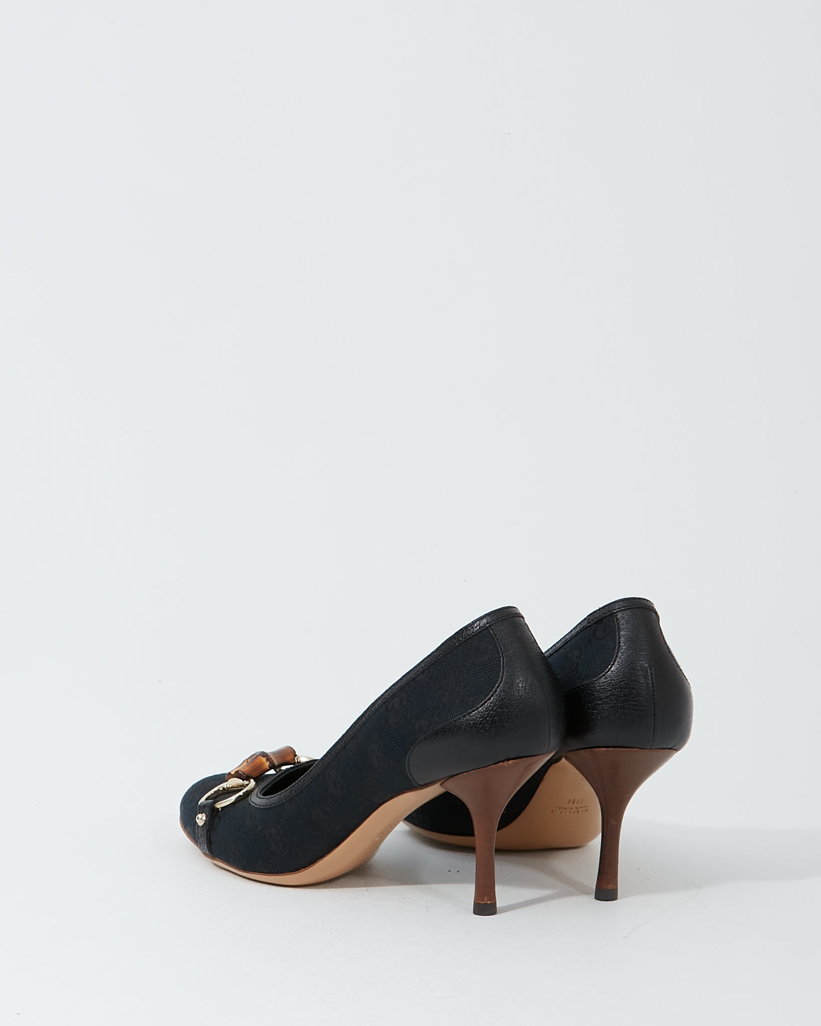 Gucci Black GG Canvas Bamboo Detail Pumps - 8