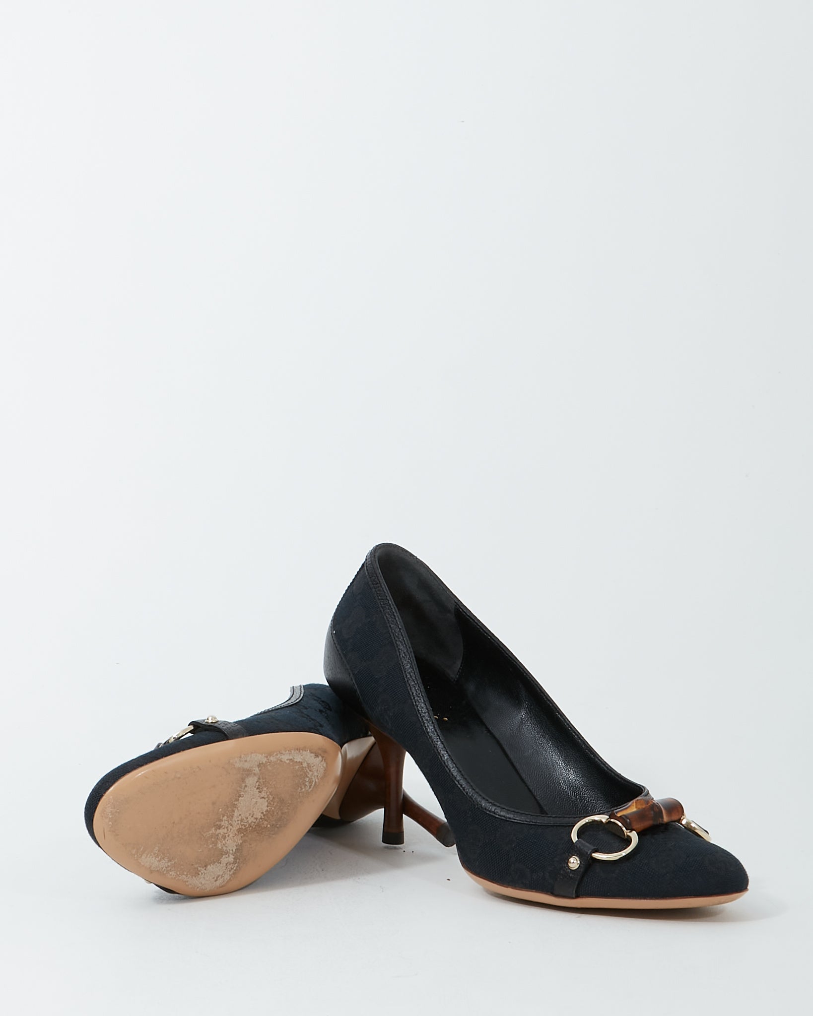 Gucci Black GG Canvas Bamboo Detail Pumps - 8