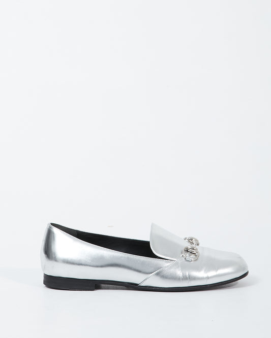 Gucci Silver Metallic Horsebit Loafer - 38