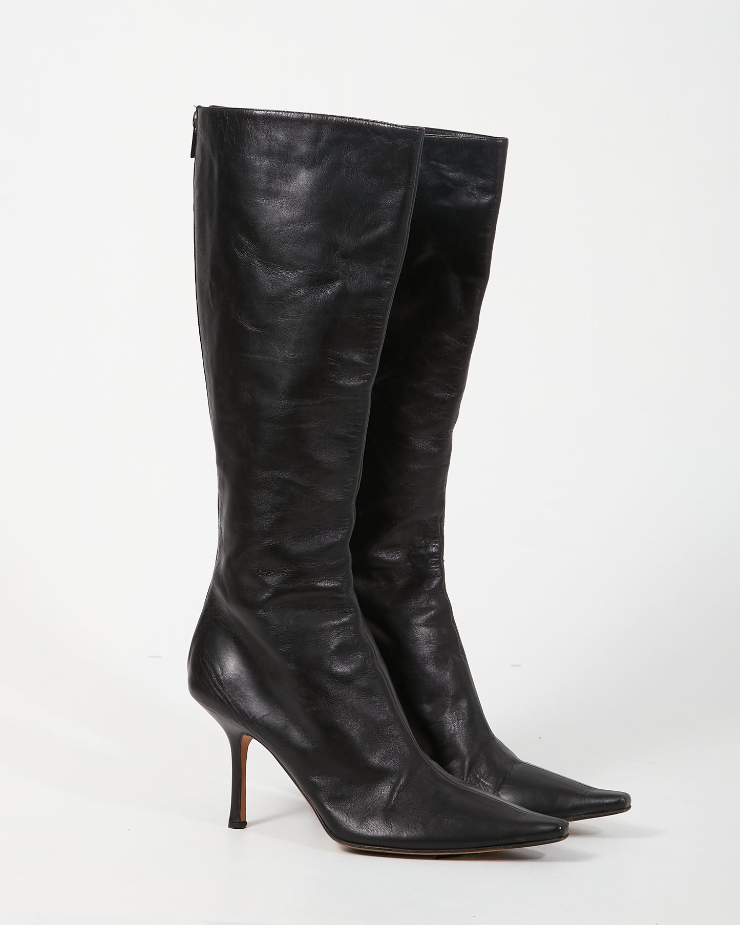 Jimmy Choo Black Leather Point Toe Knee Boots - 39