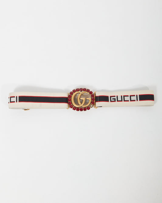 Gucci Crystal Marmont Elastic Band Logo Web Belt - 90/36