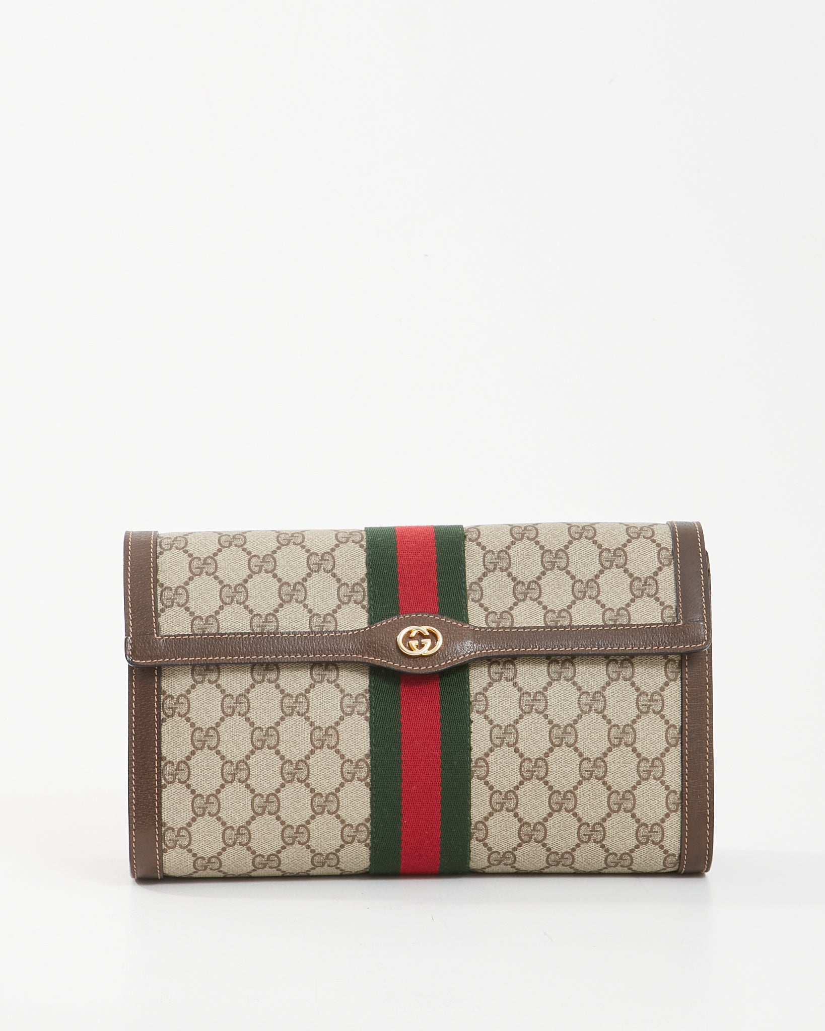 Gucci Brown Vintage GG Coated Canvas Web Pouch