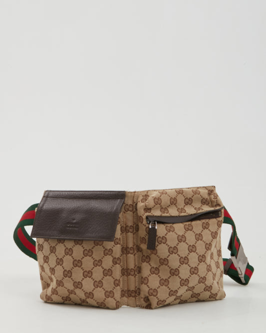 Gucci Brown Canvas GG Pocket Web Belt Bum Bag