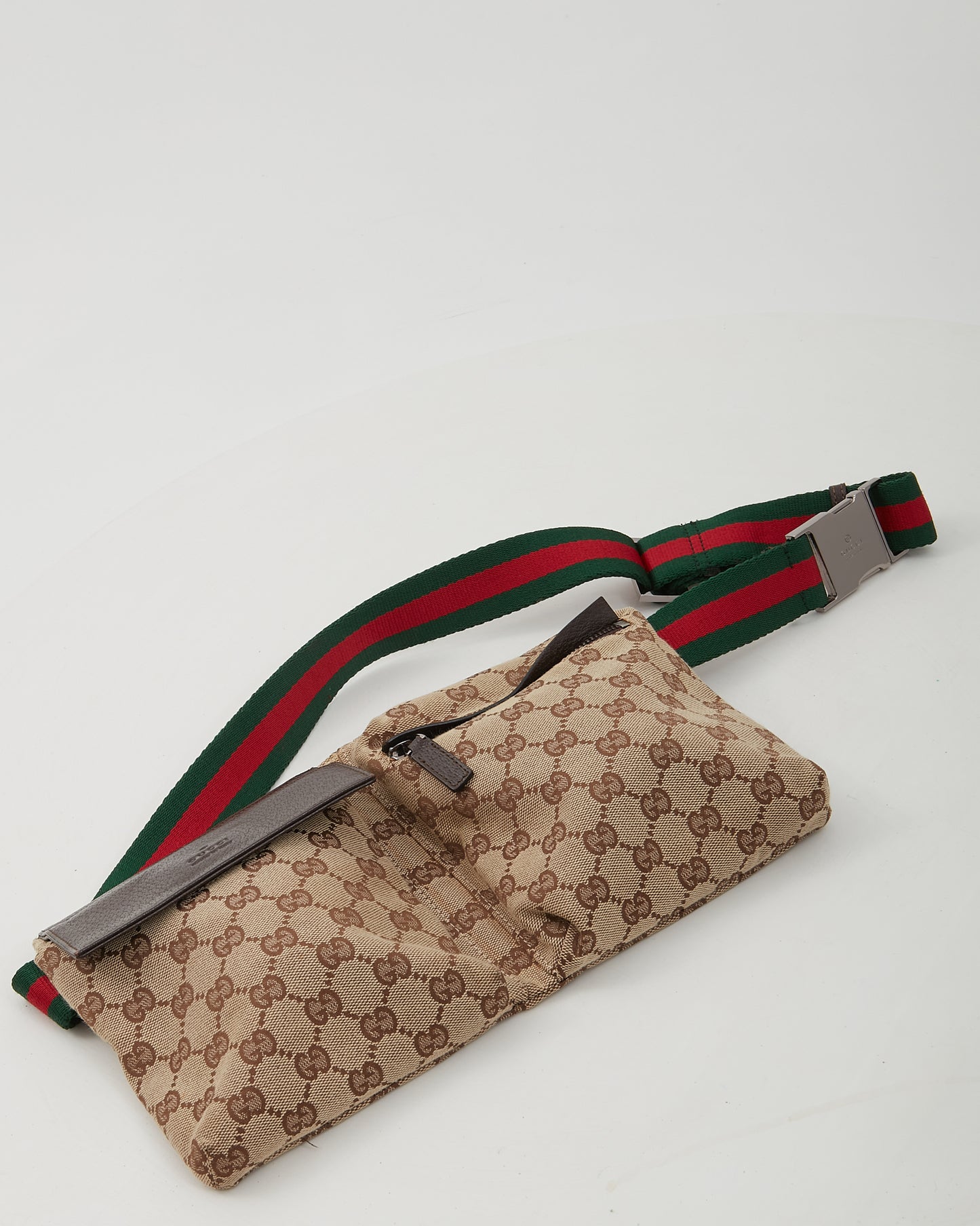 Gucci Brown Canvas GG Pocket Web Belt Bum Bag