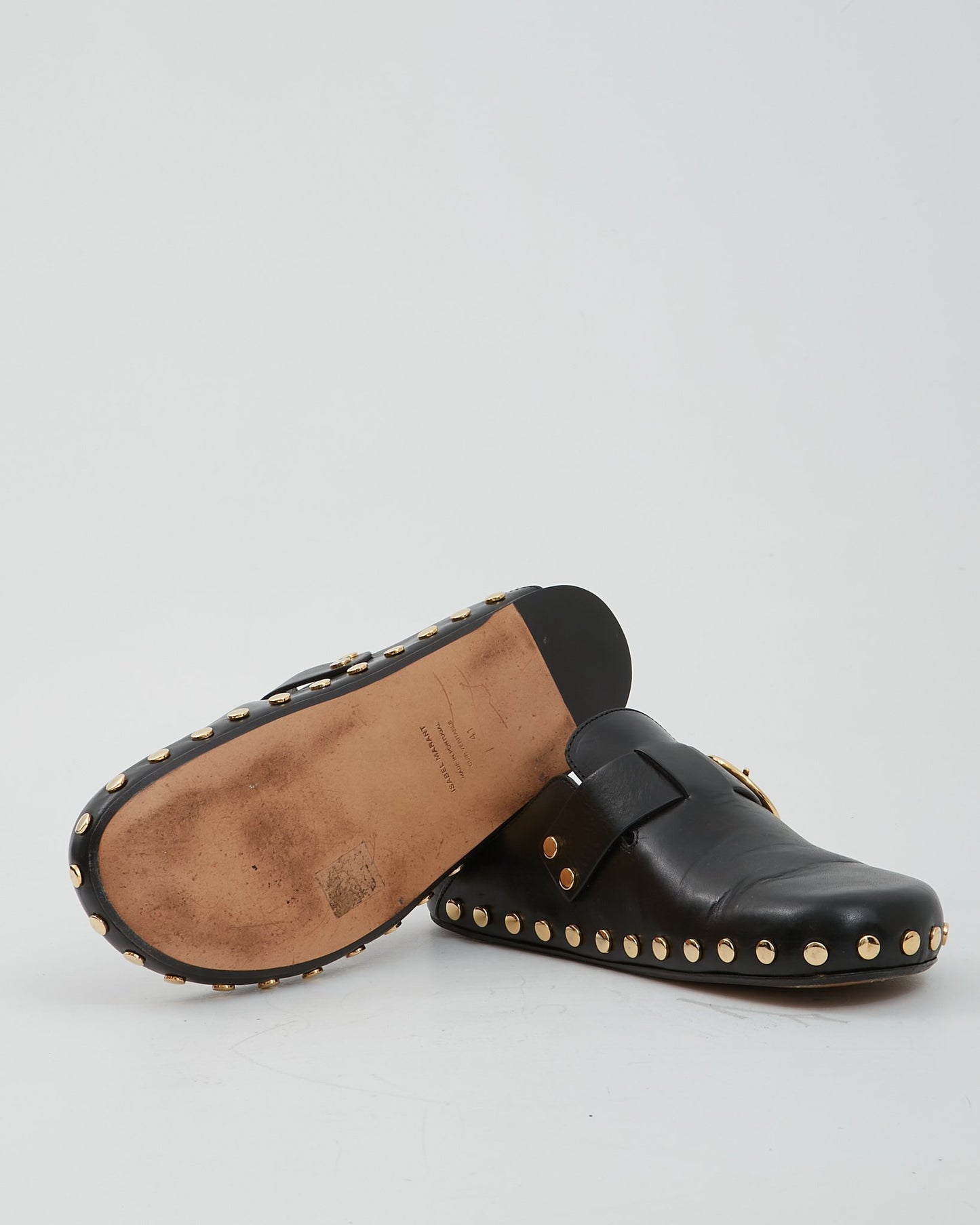 Isabel Marant Black Leather Studded Slip On Clogs - 41