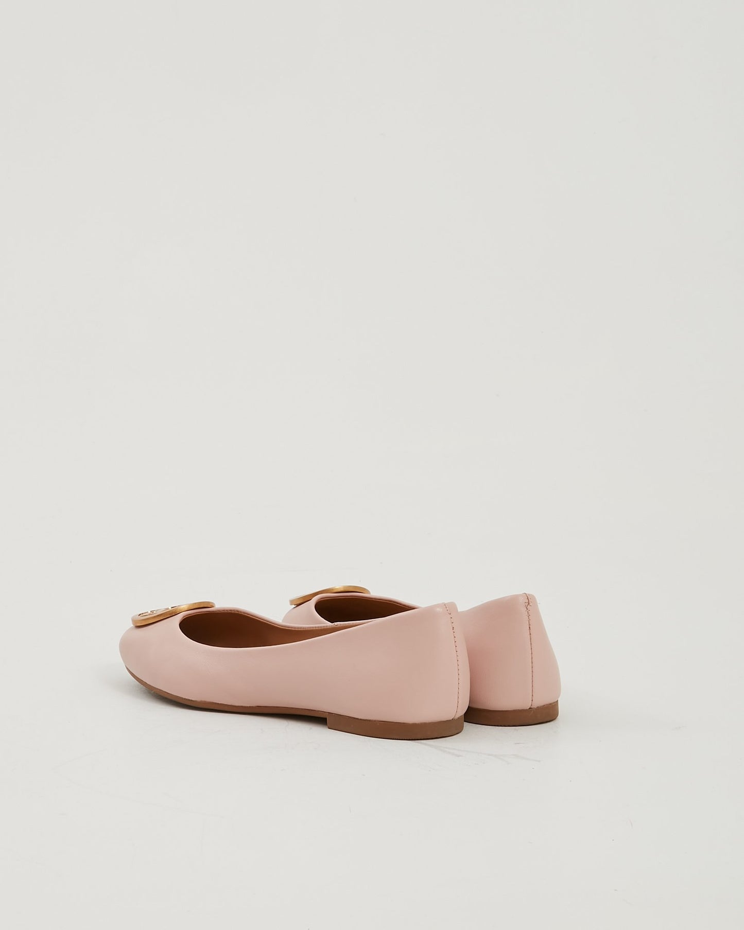 Tory Burch Pink Leather Gold Logo Flats - 35.5