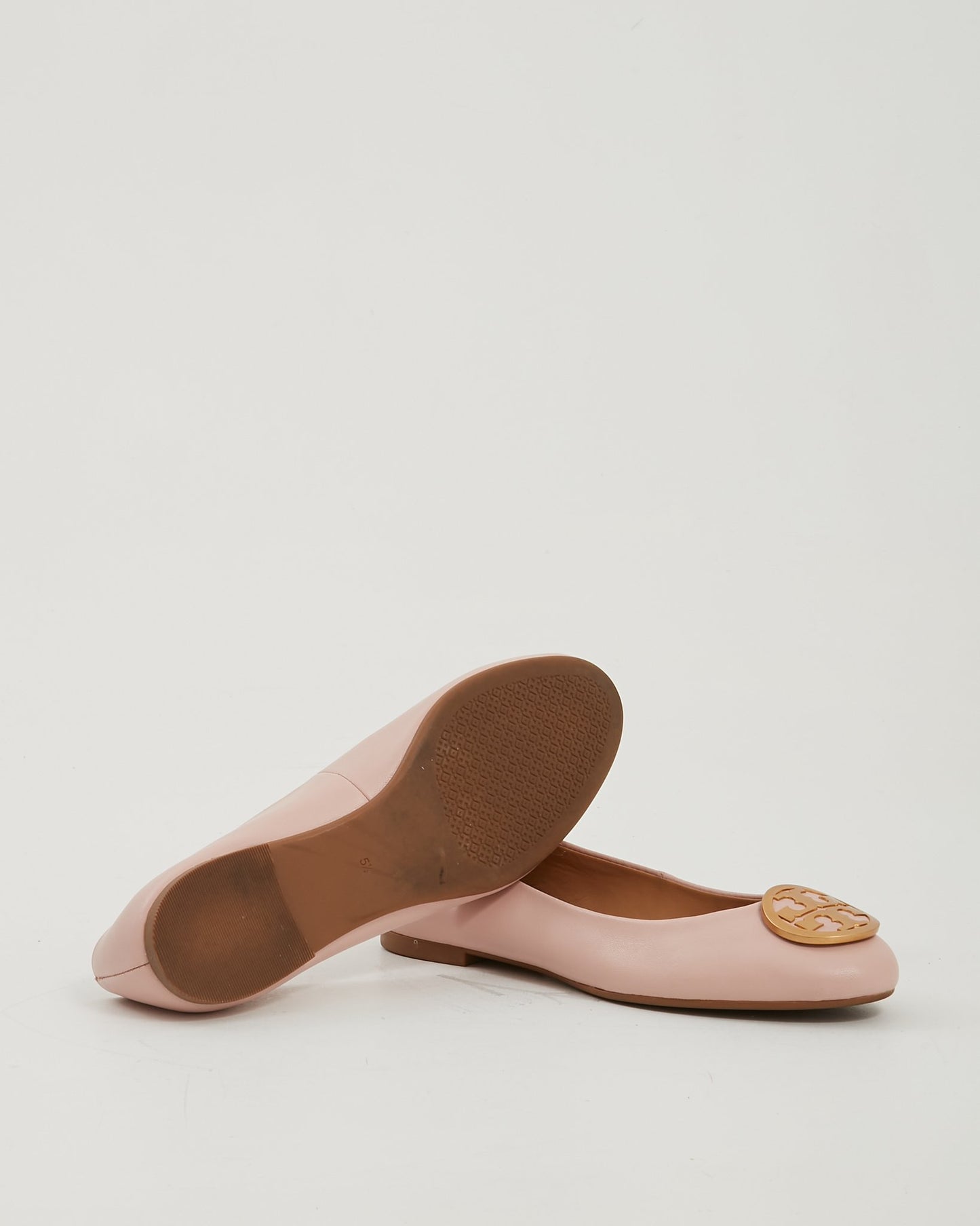 Tory Burch Pink Leather Gold Logo Flats - 35.5