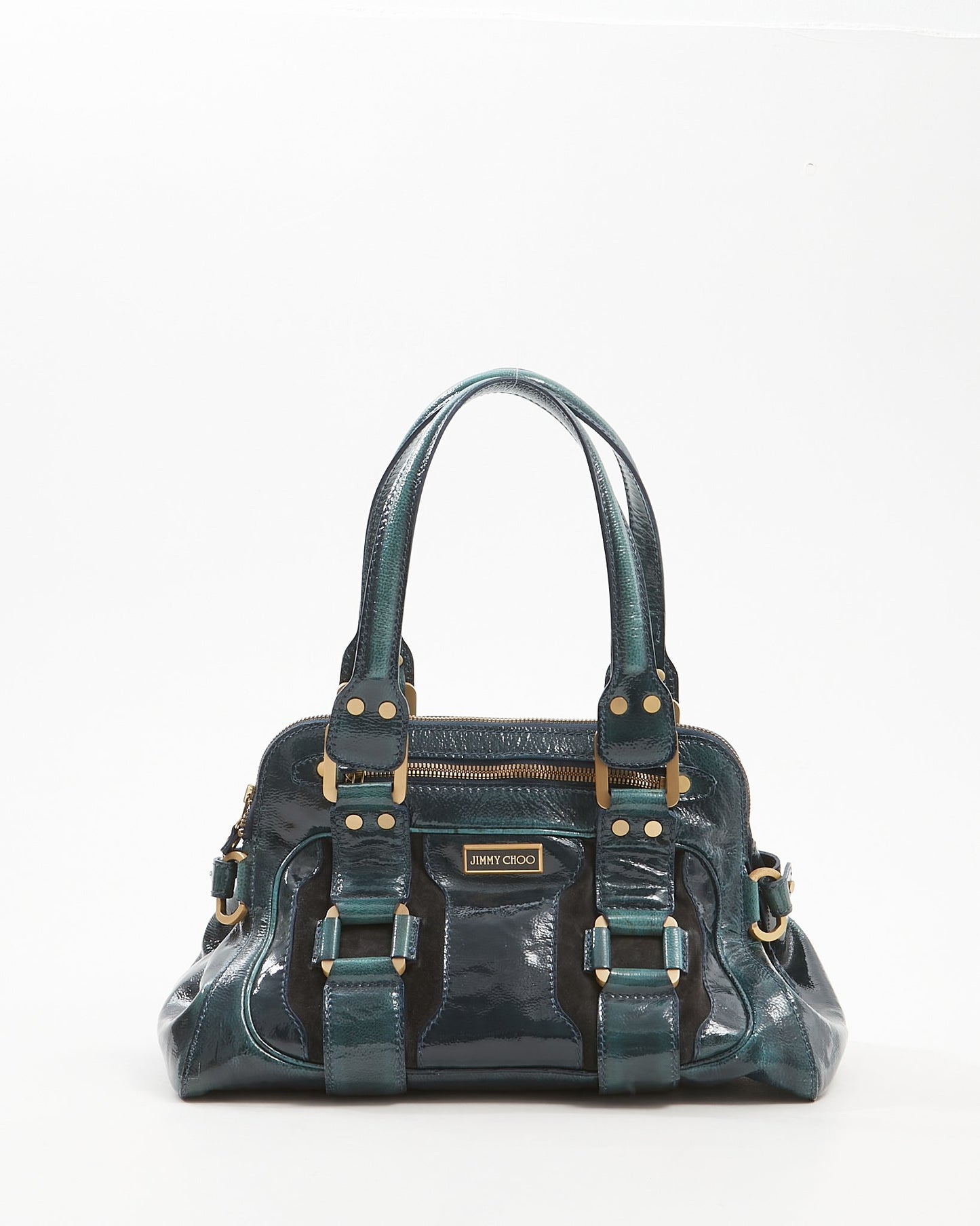 Jimmy Choo Sacoche Malena en cuir verni turquoise