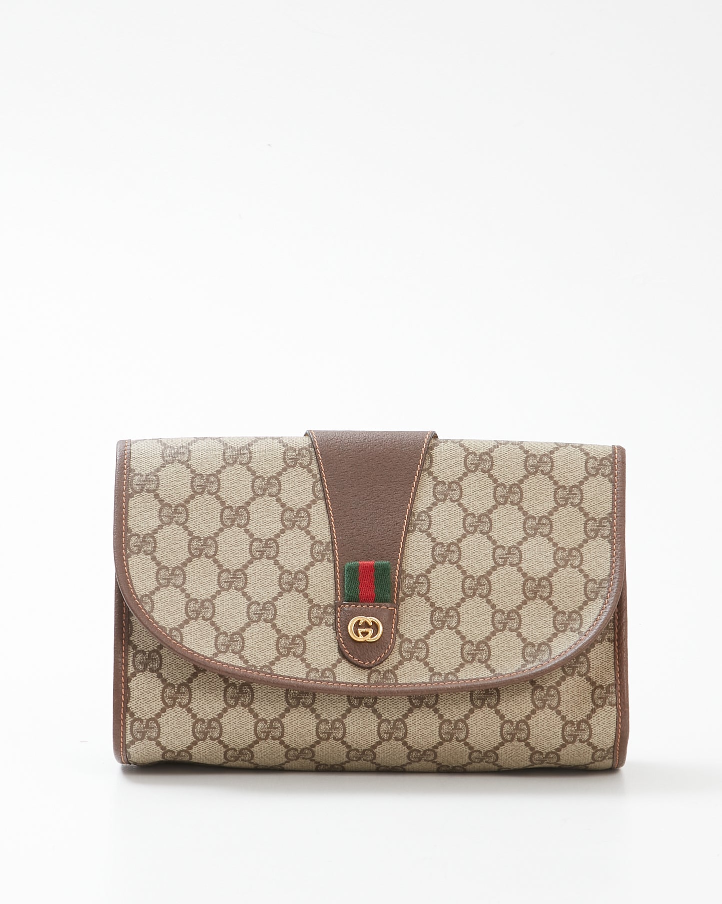 Gucci Vintage Brown GG Supreme Coated Canvas Web Clutch