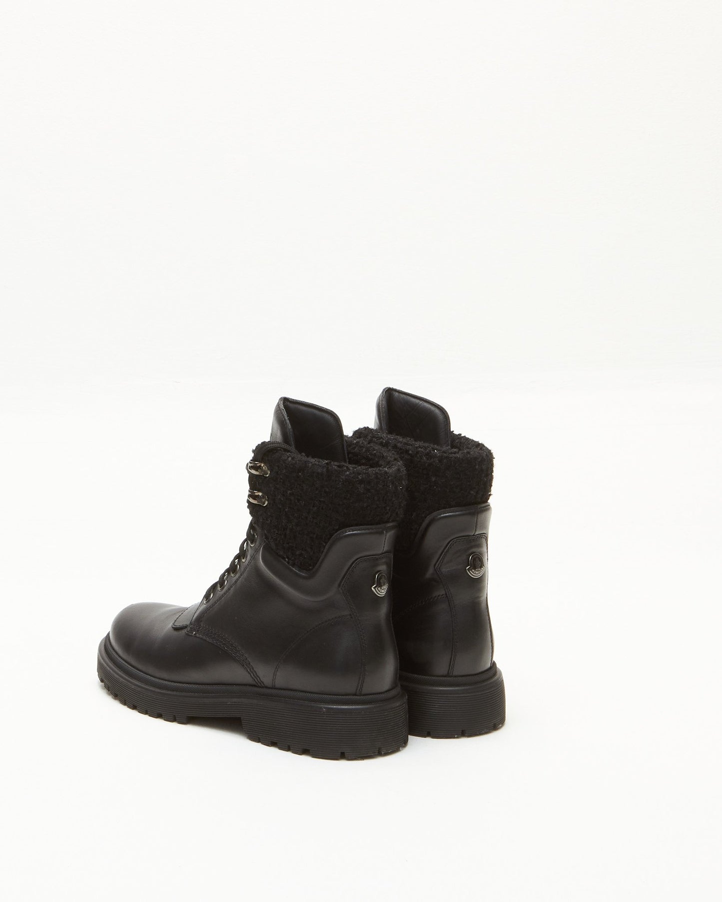 Moncler Black Leather & Tweed Combat Boots - 39