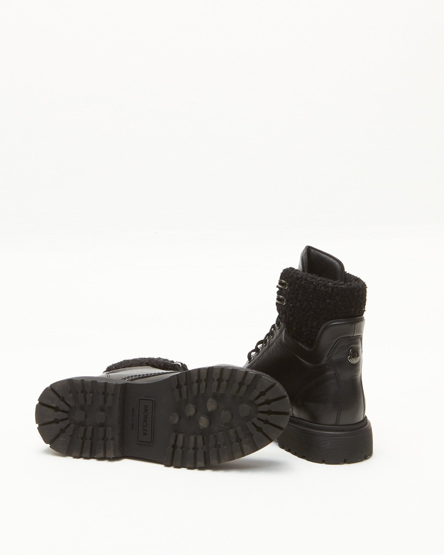 Moncler Black Leather & Tweed Combat Boots - 39