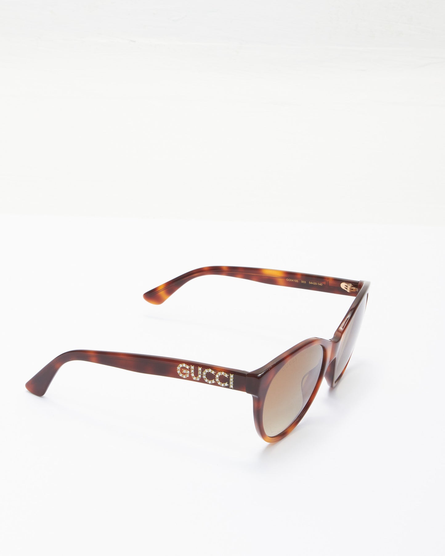 Gucci Havana Cat Eye GG0419S Crystal Logo Sunglasses