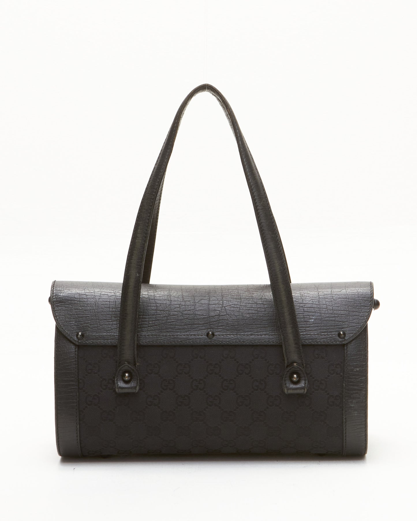 Gucci Black GG Canvas Bamboo Top Handle Bag