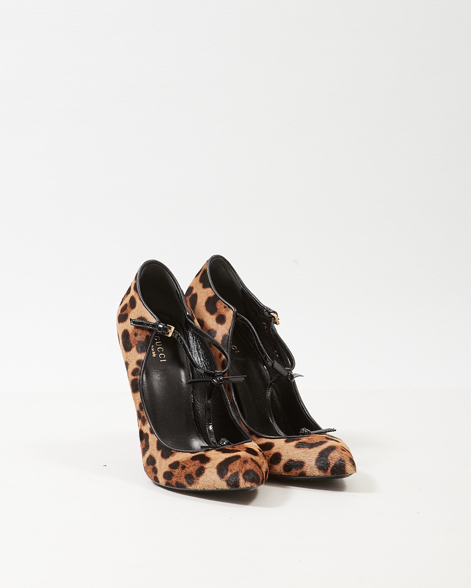 Gucci Leopard Calf Fur Beverly T-Strap Pumps - 39