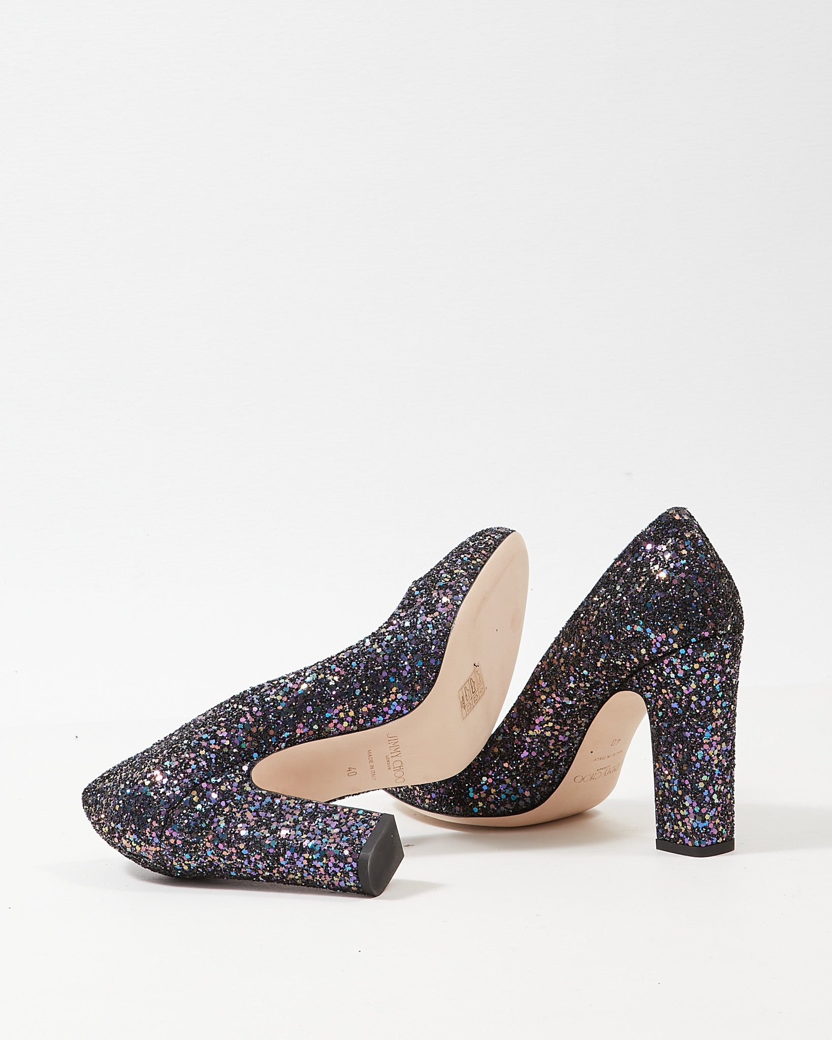 Jimmy Choo Purple Glitter Block Heel Pumps 40