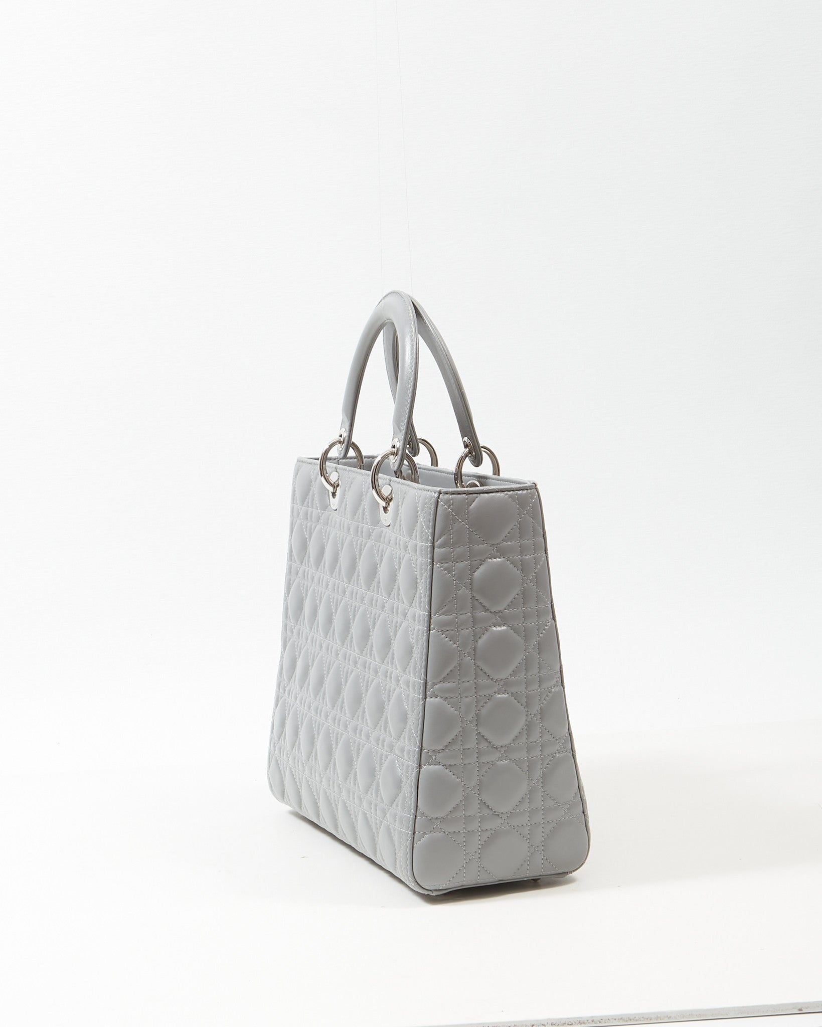 Dior Grey Lambskin Cannage Large Lady Dior Tote