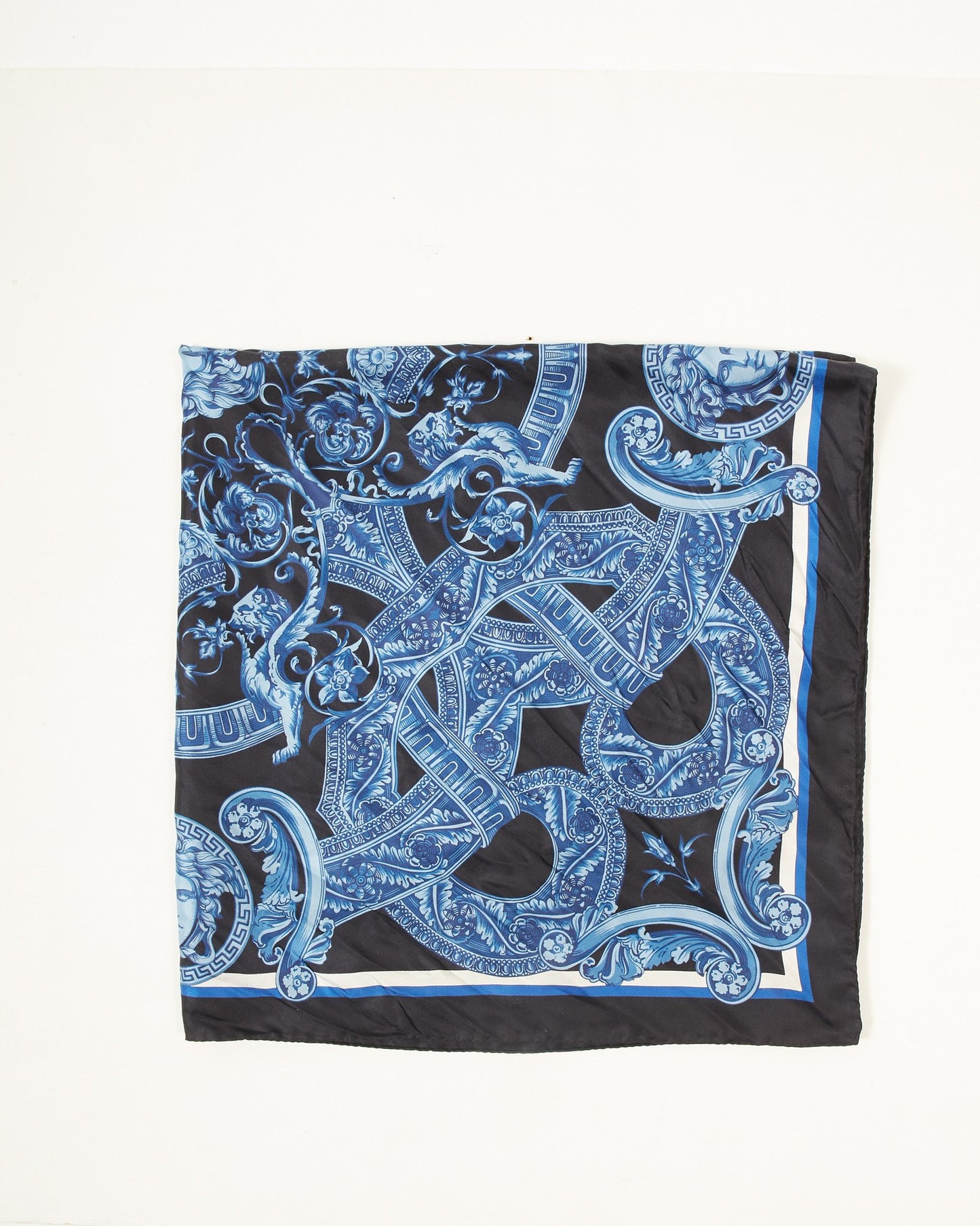 Versace Black and Blue Medusa Head Silk Scarf