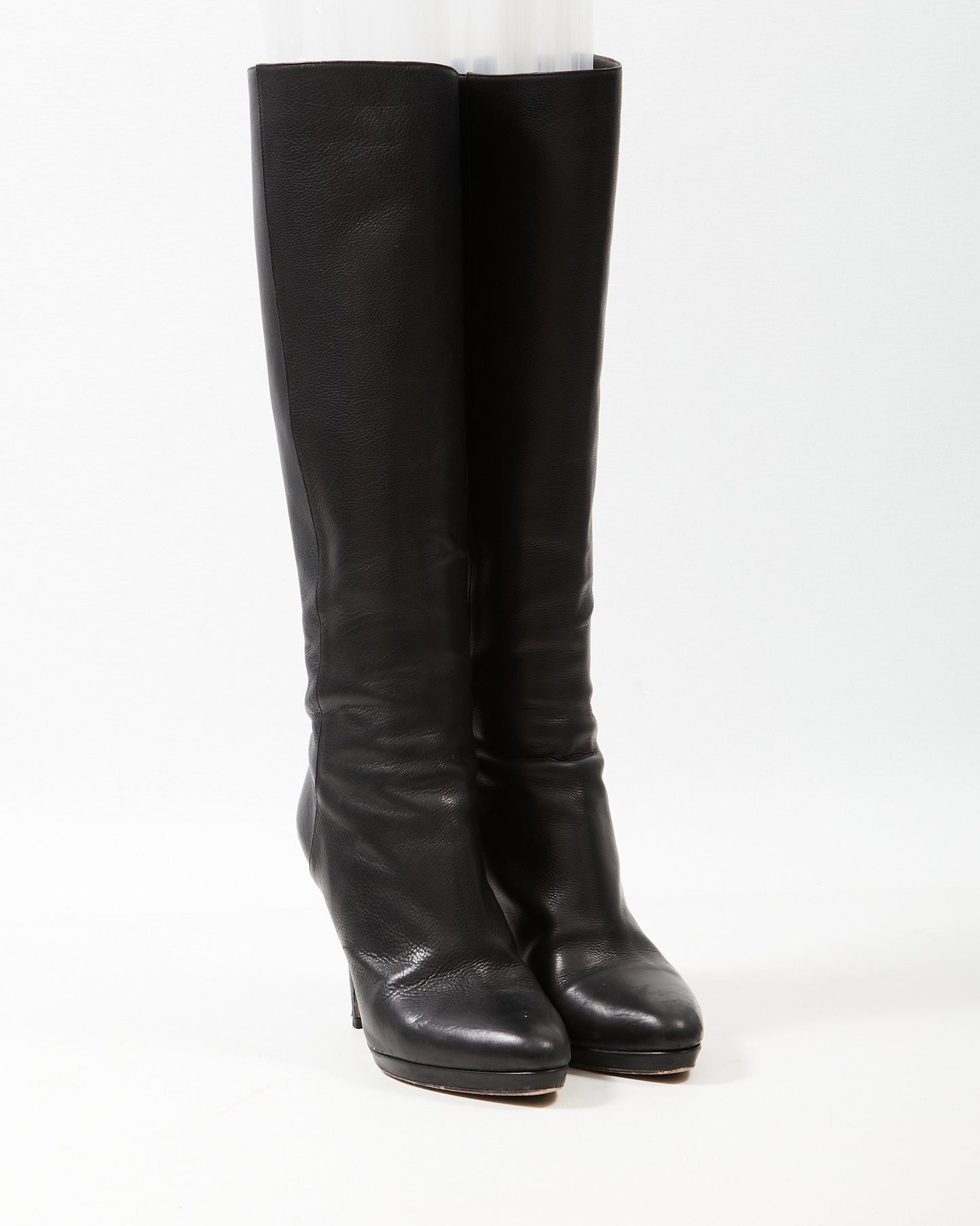 Jimmy Choo Black Leather Knee-High Stiletto Boots - 39