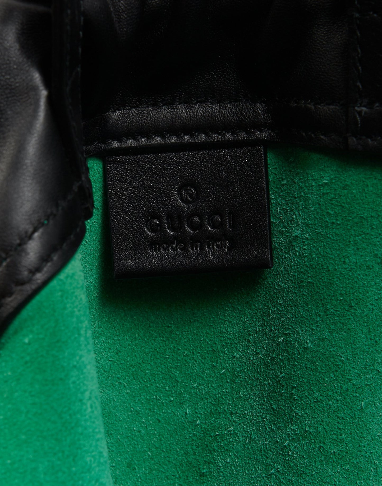 Gucci Green Leather Logo Drawstring Backpack