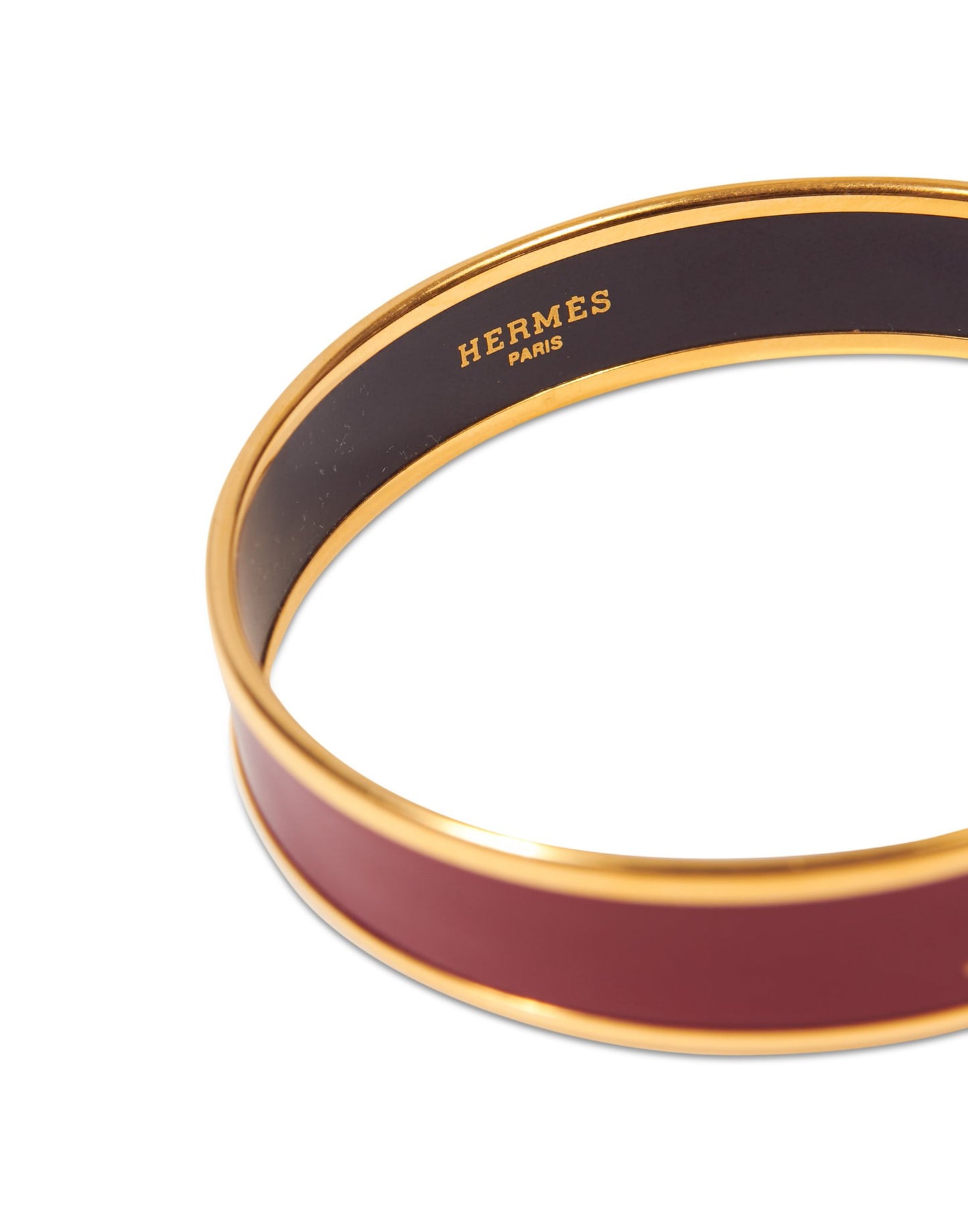 Bracelet jonc plaqué or Hermès logo rouge émail