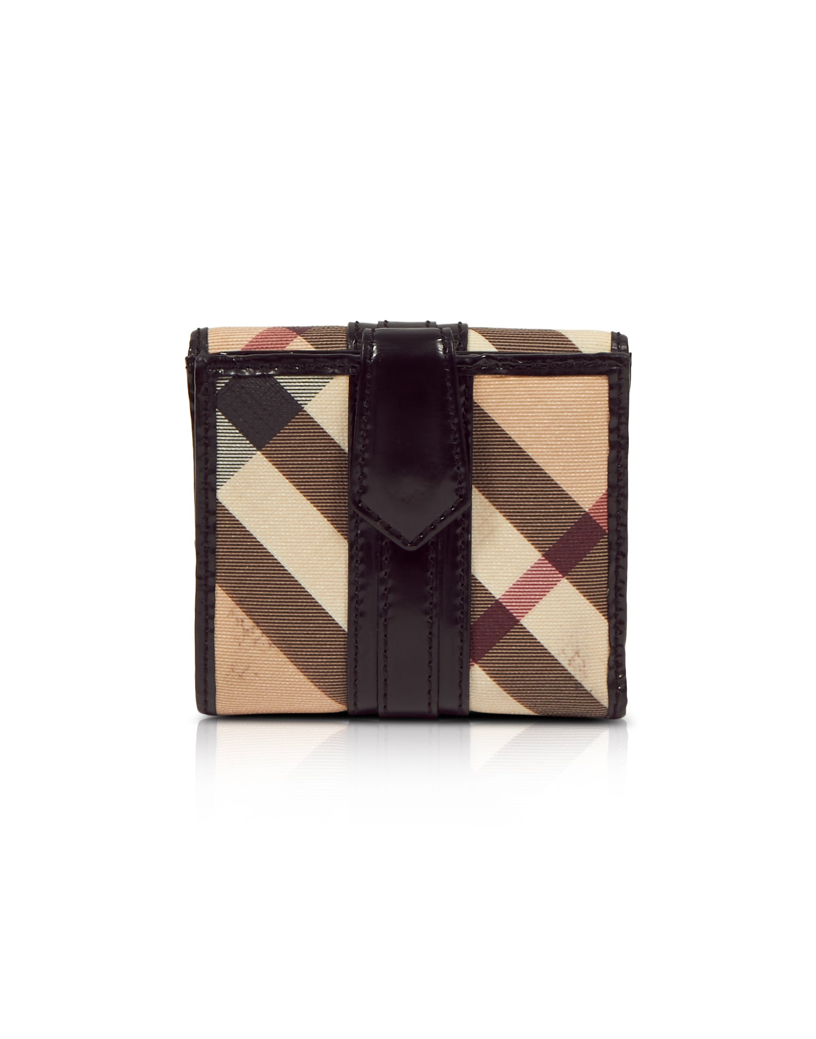 Burberry Beige Nova Check Coated Canvas Black Patent Trim Wallet