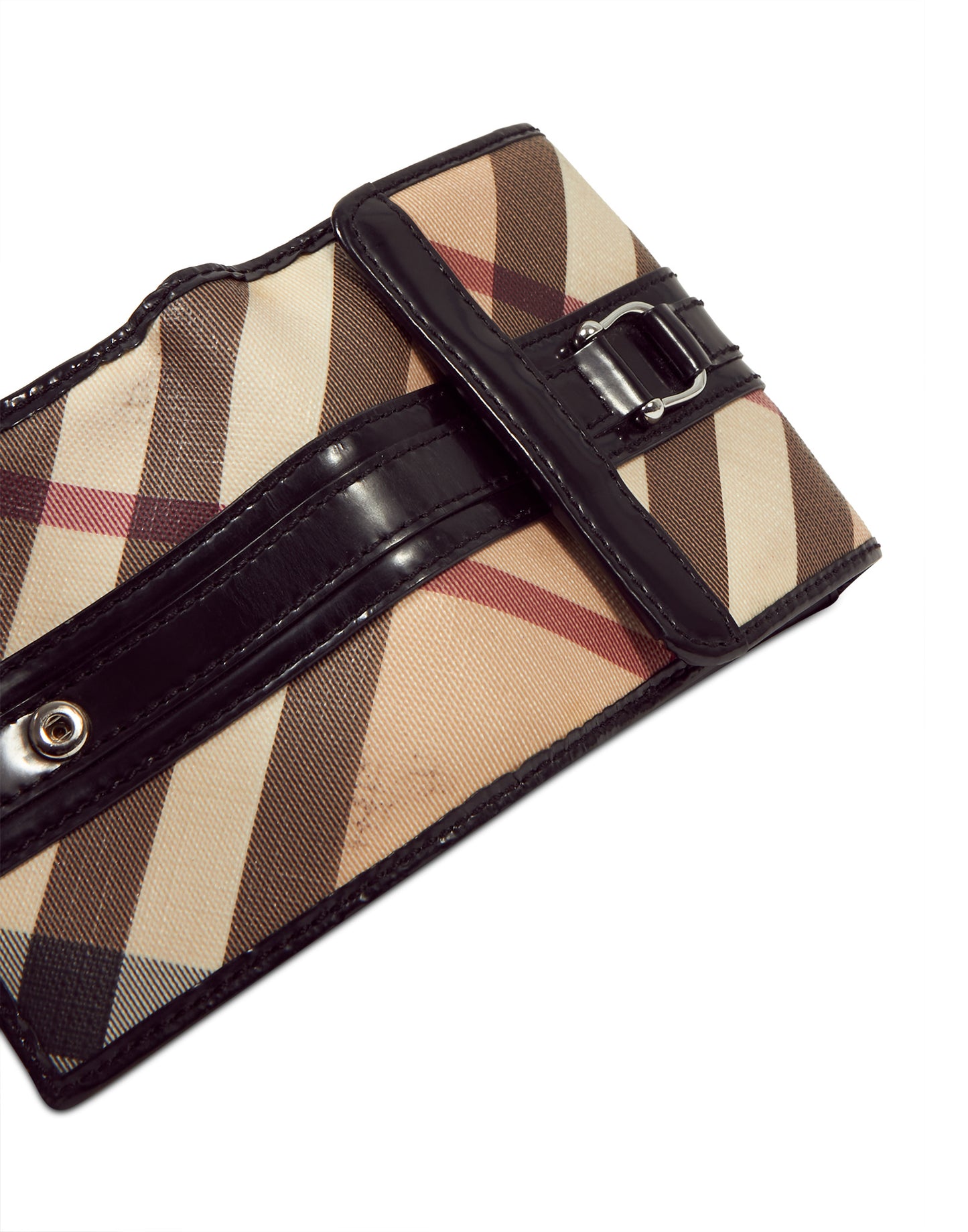 Burberry Beige Nova Check Coated Canvas Black Patent Trim Wallet