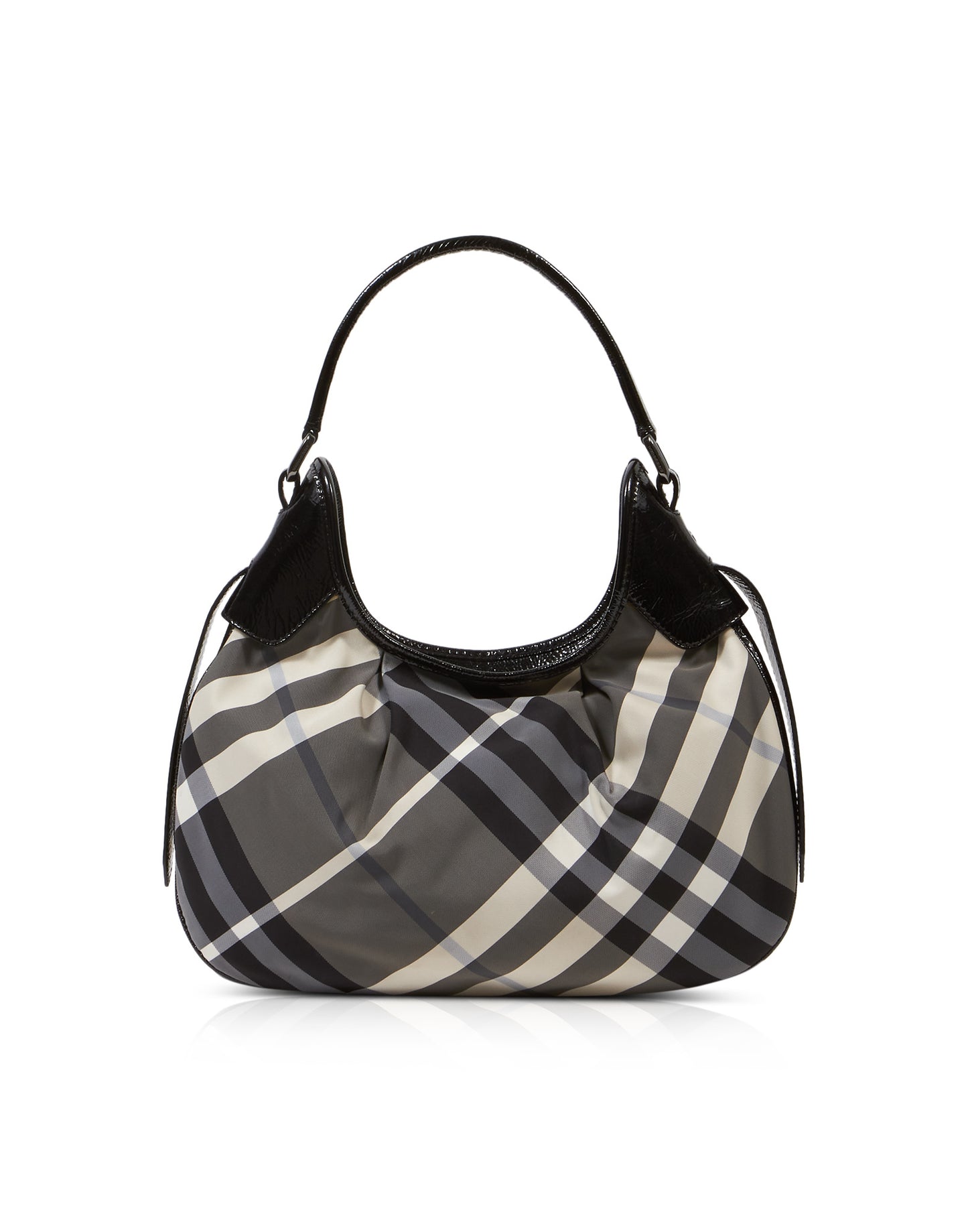 Burberry Black Patent Trim B/W Nova Check Hobo Shoulder Bag