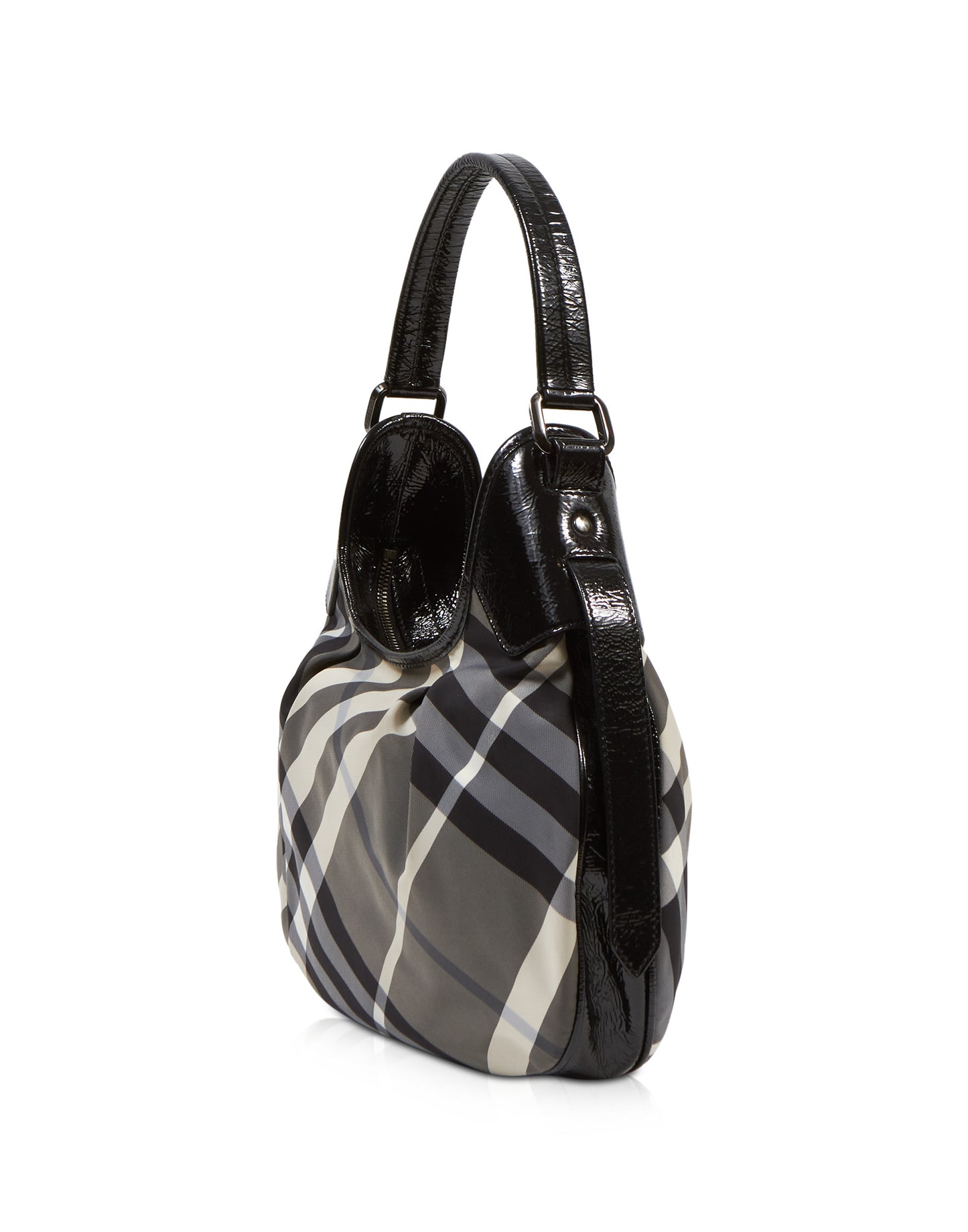 Burberry Black Patent Trim B/W Nova Check Hobo Shoulder Bag