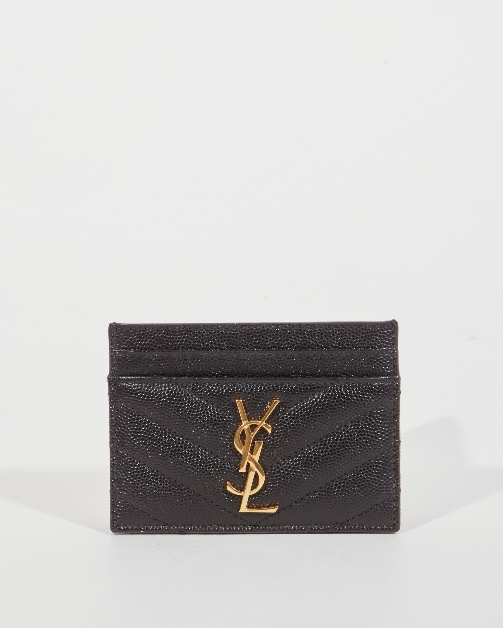 Saint Laurent Black Grained Leather YSL Logo Cardholder