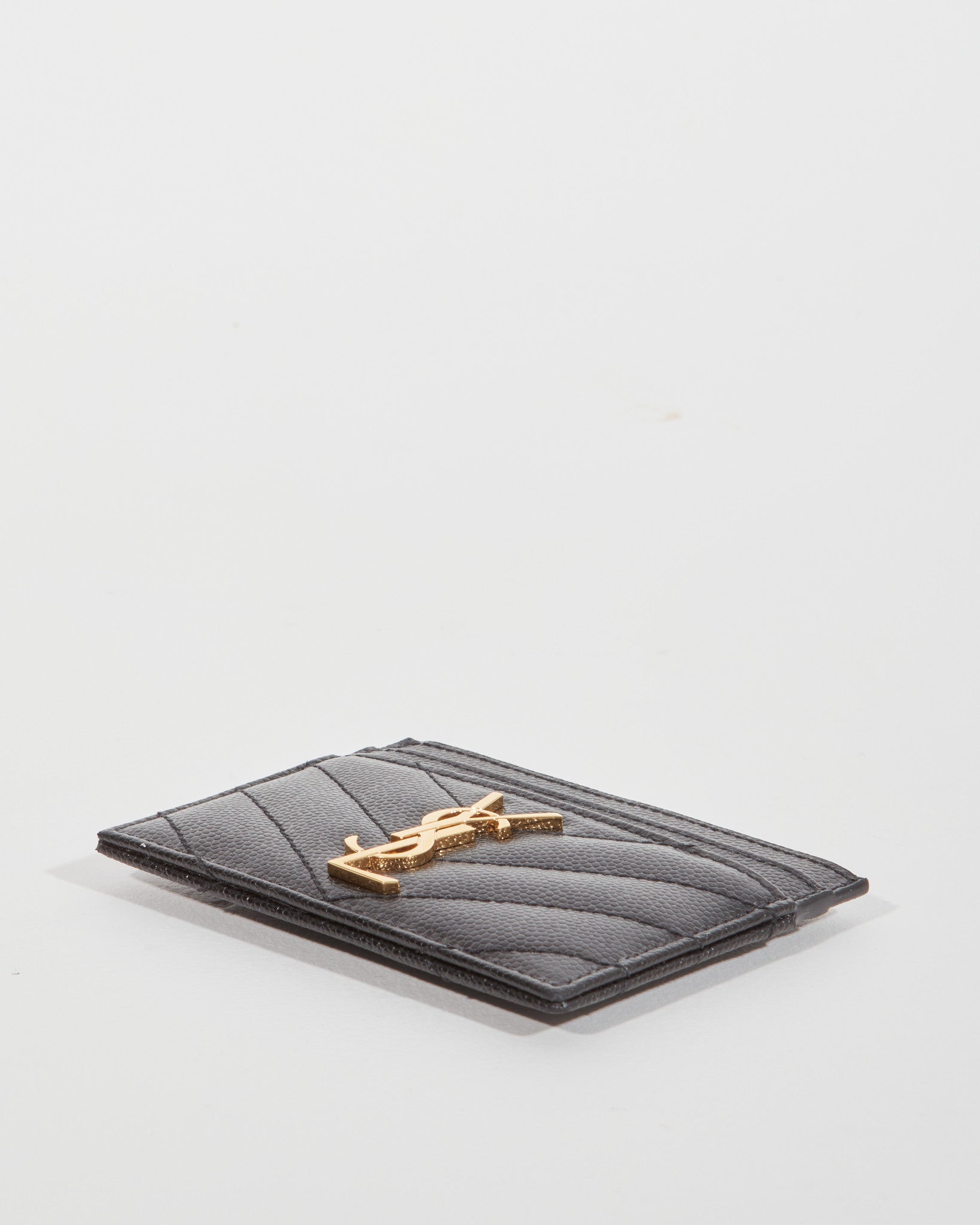 Saint Laurent Black Grained Leather YSL Logo Cardholder