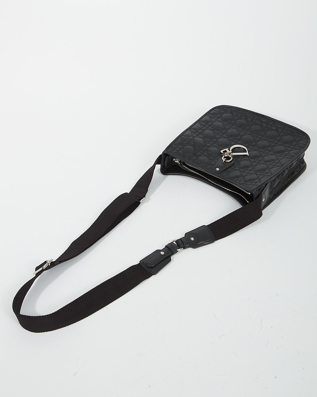 Dior Black Coated Canvas Cannage Messenger Bag