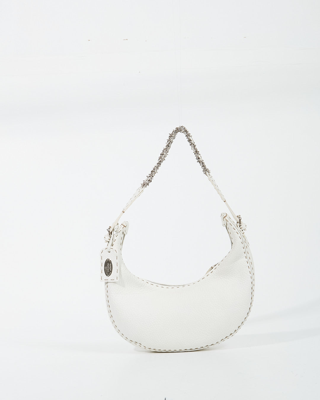 Fendi White Selleria Chain Détail Shoulder Bag