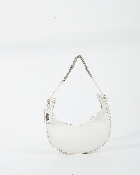 Fendi White Selleria Chain Détail Shoulder Bag