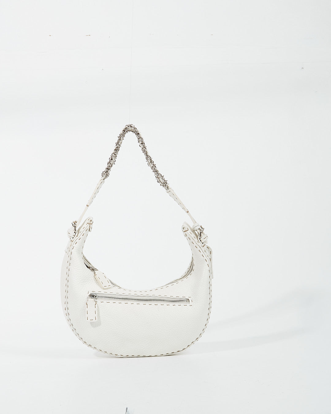 Fendi White Selleria Chain Détail Shoulder Bag