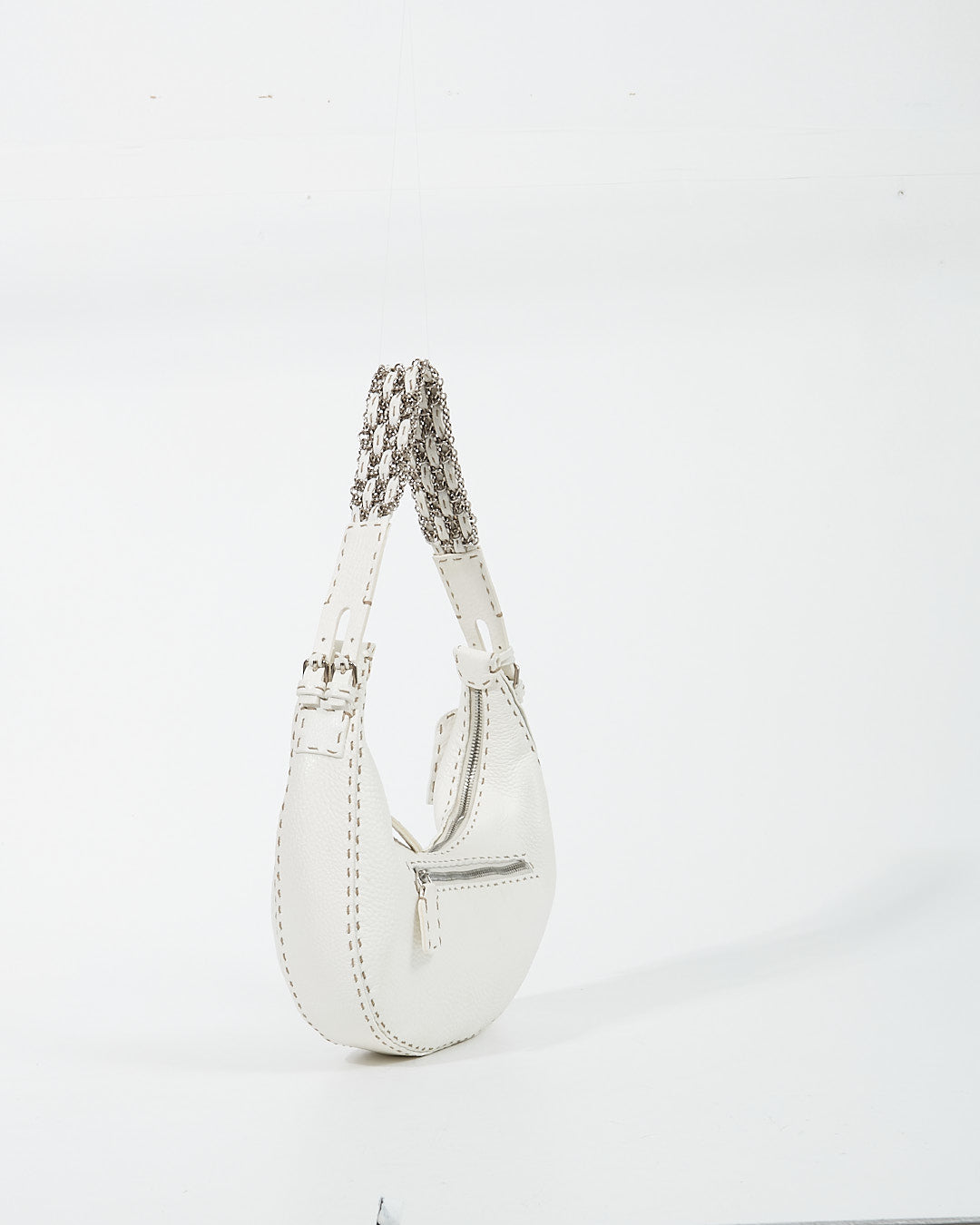 Fendi White Selleria Chain Détail Shoulder Bag