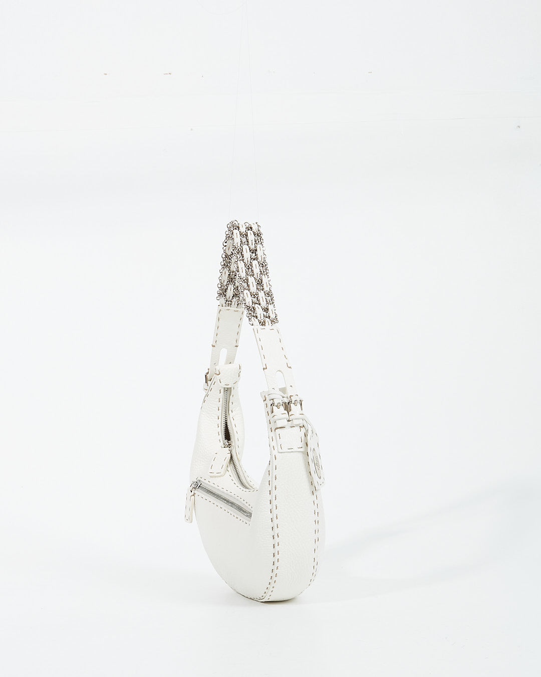 Fendi White Selleria Chain Détail Shoulder Bag