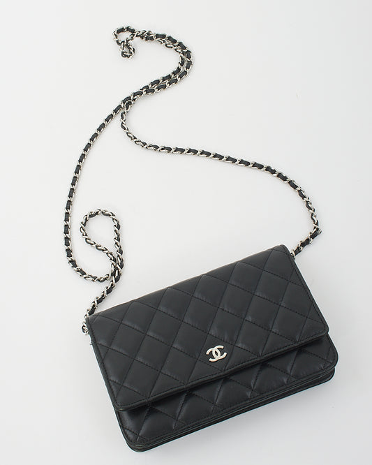 Chanel Black Lambskin Leather with Silver Hardware Wallet On Chain