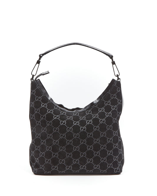 Gucci Velours Noir / Gris Guccissima Petit Sac à Bandoulière Hobo