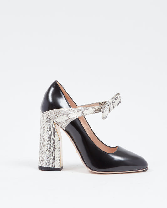 Gucci Black Leather & Cream Python Bow Detail Pumps - 39