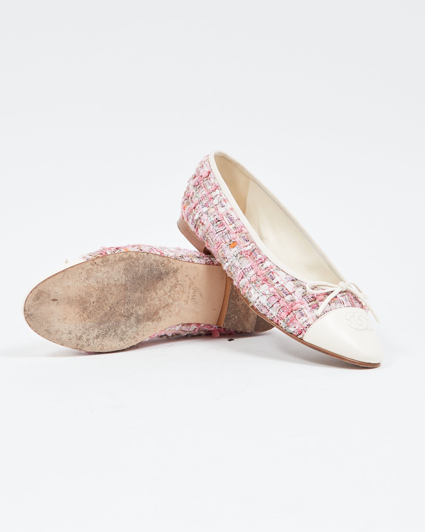 Ballerines à logo rose Chanel Tweed - 39,5