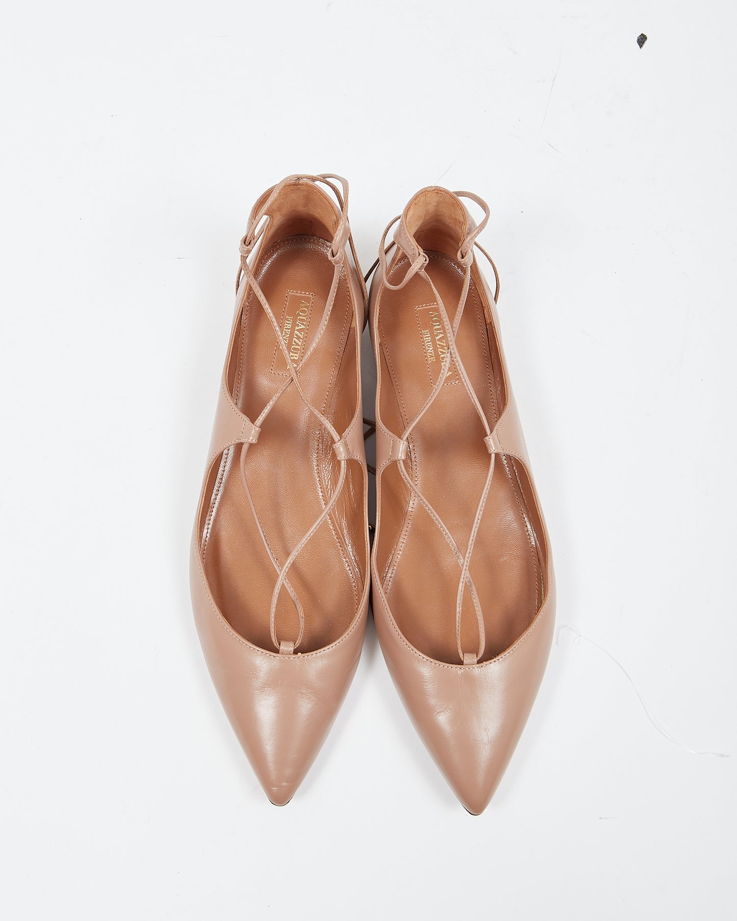 Aquazzura Beige Leather Christy Lace Up Flats - 39.5