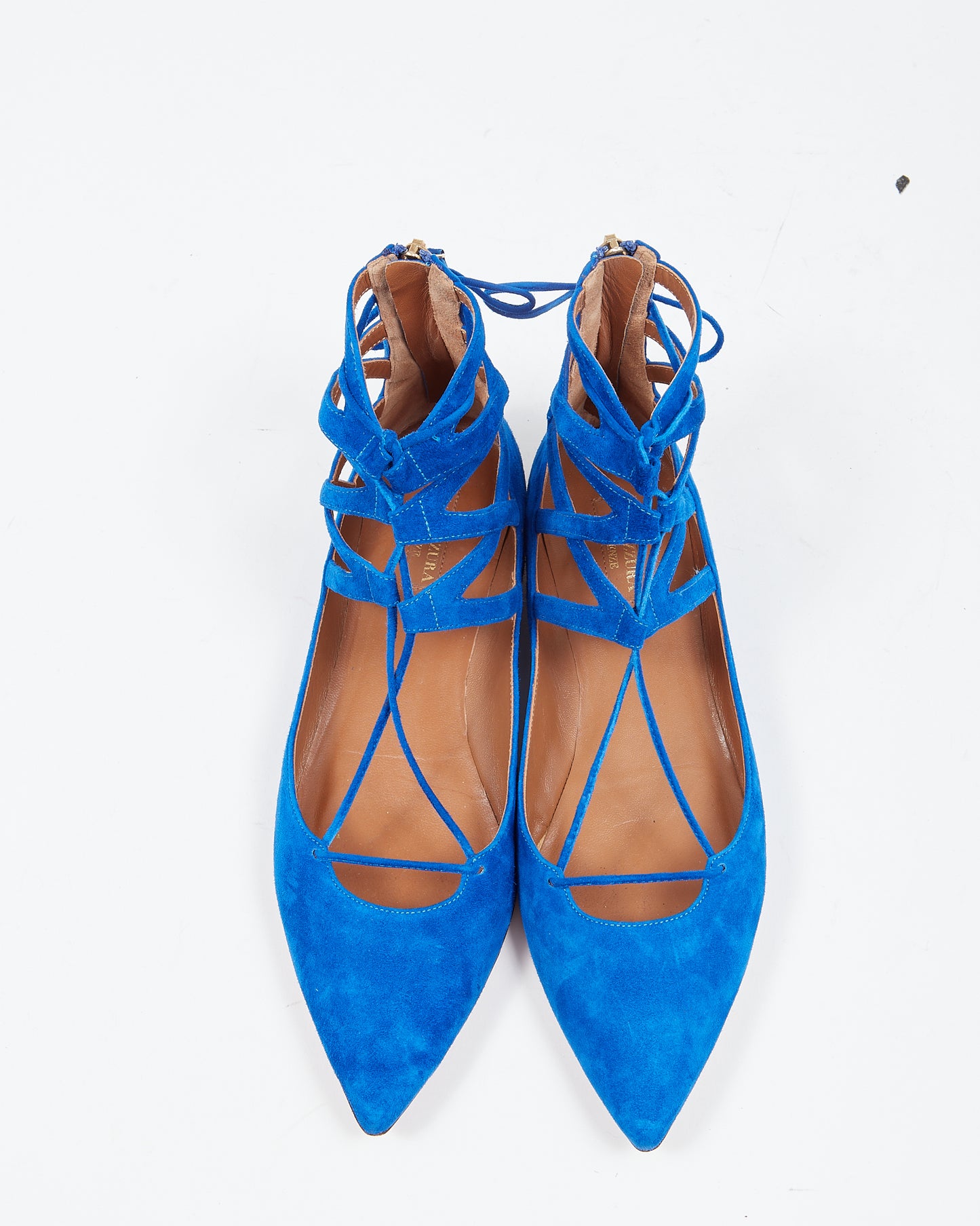 Aquazzura Chaussures plates à lacets Belgravia en daim bleu royal - 39