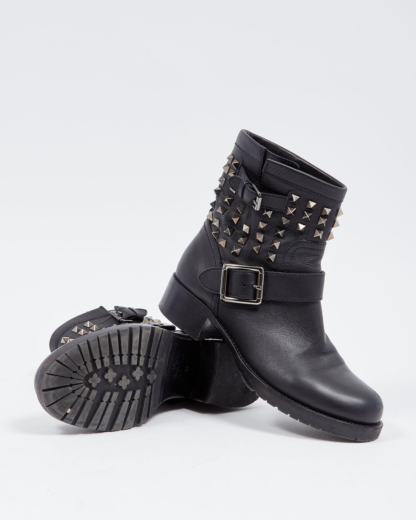 Valentino Black Leather Rockstud Boots - 38