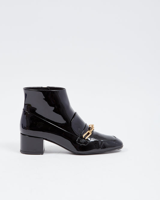 Burberry Bottines à chaîne en or verni noir - 39,5