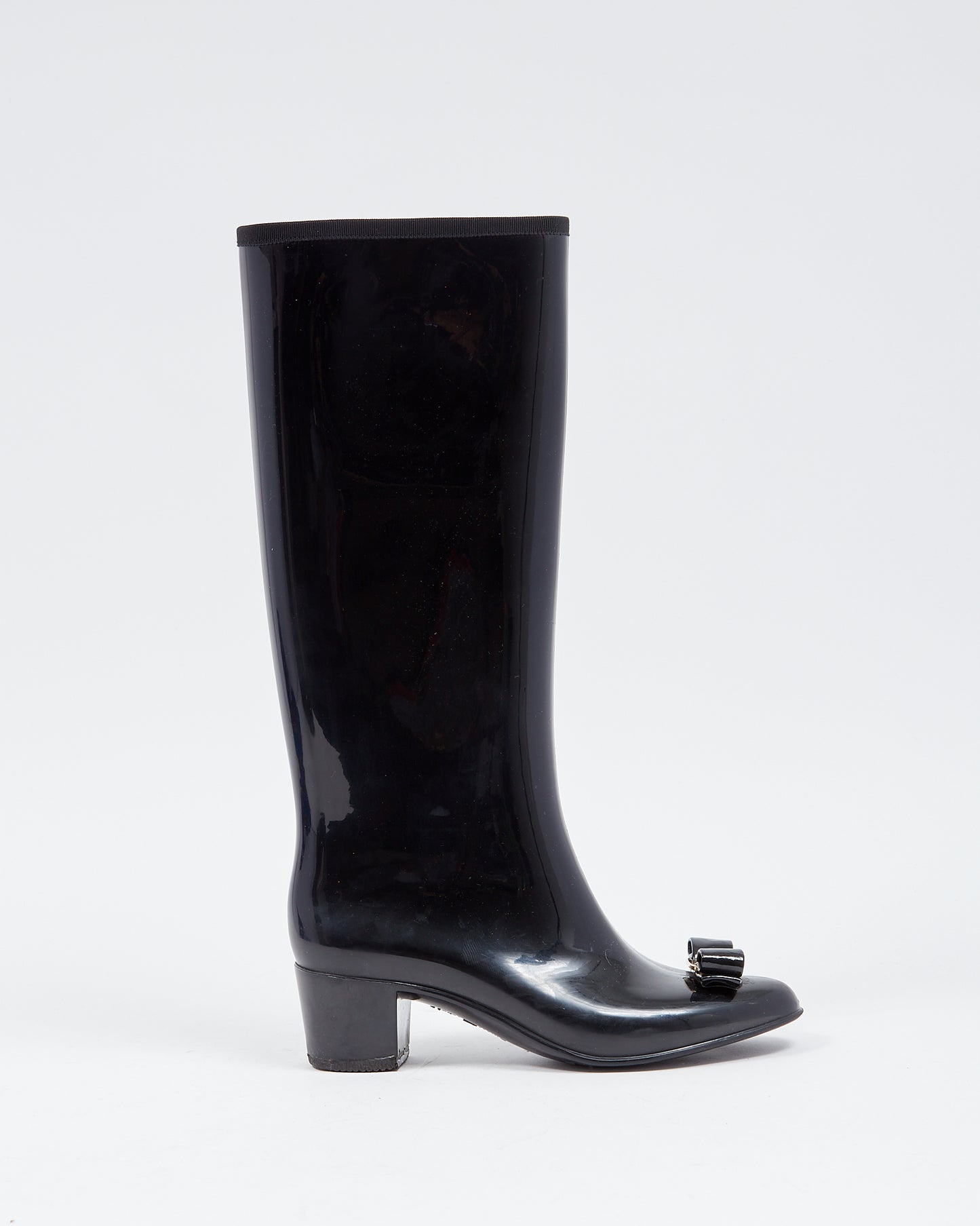 Salvatore Ferragamo Black Rubber Vera Bow Rainboots - 39