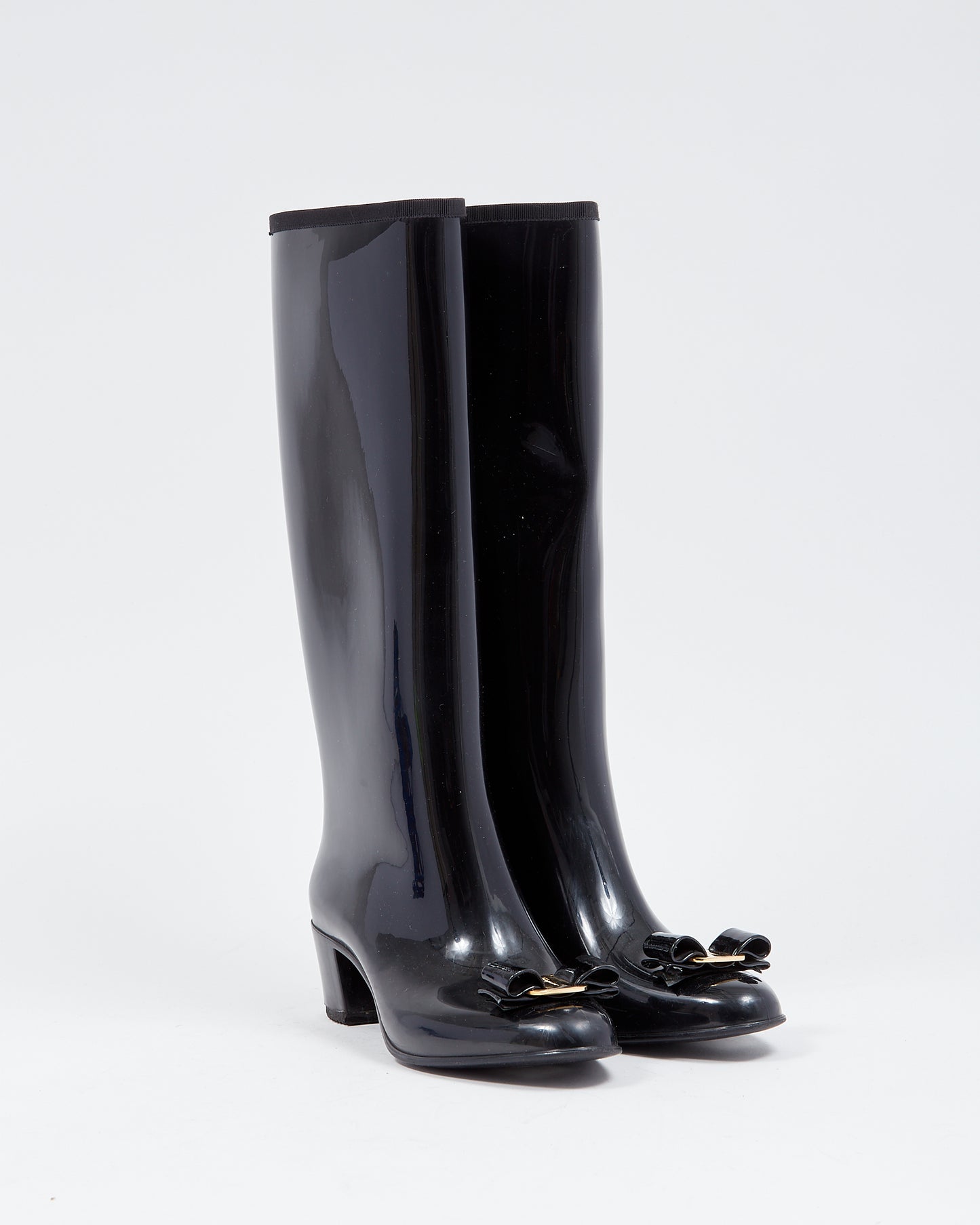 Salvatore Ferragamo Black Rubber Vera Bow Rainboots - 39