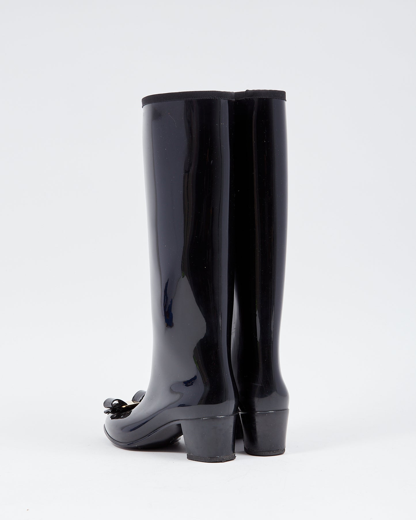 Salvatore Ferragamo Black Rubber Vera Bow Rainboots - 39